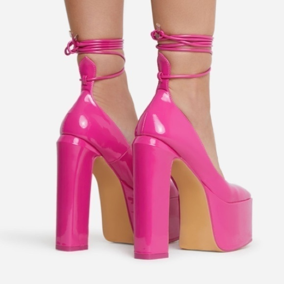 COPY - 01-PATENT fuchsia junky block heels, lace up ankles . New in the 📦 - Picture 5 of 5